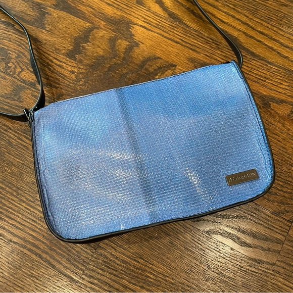 RAREFORM Rae Crossbody Bag Blue Repurposed Recycled Billboard & Vegan Leather - Picture 2 of 9